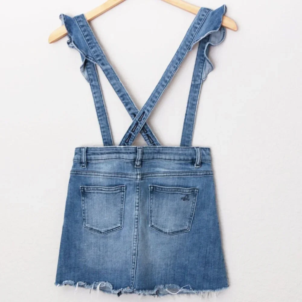 DL1961 Girl's 14 Jenny Overall Denim Skirt Searsy Adjustable Ruffle Straps Blue